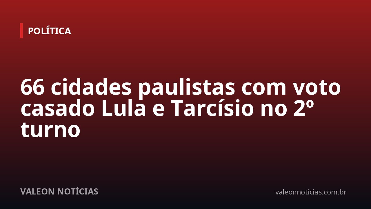 66 cidades paulistas com voto casado Lula e Tarcísio no 2º turno