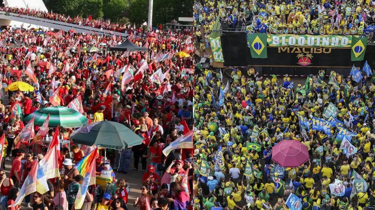 Manifestantes de Lula e Flávio Bolsonaro em Brasília, a poucos quilômetros de distância