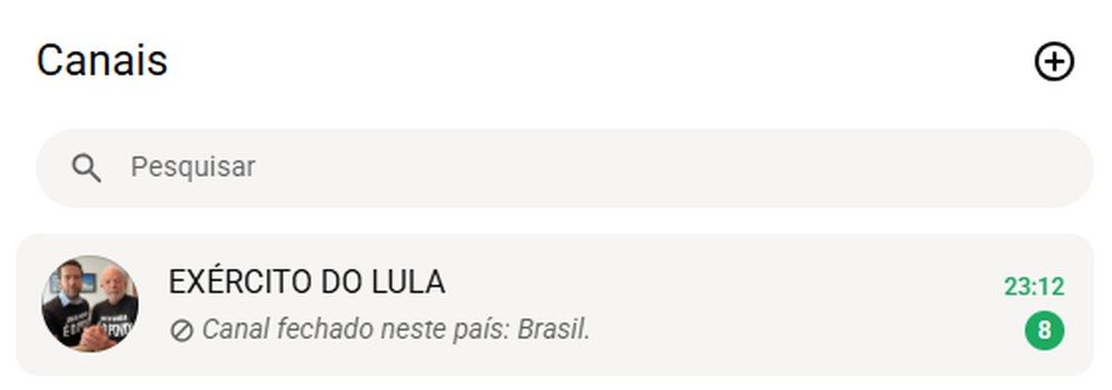 Print canal 'Exército do Lula' no WhatsApp