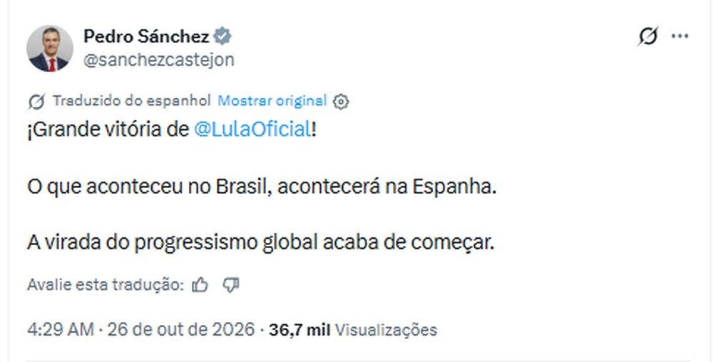 Pedro Sánchez parabeniza Lula.