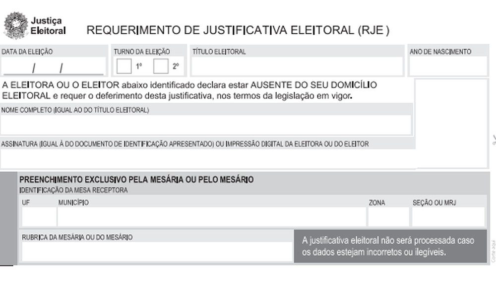 Print do formulário de Requerimento de Justificativa Eleitoral (RJE).