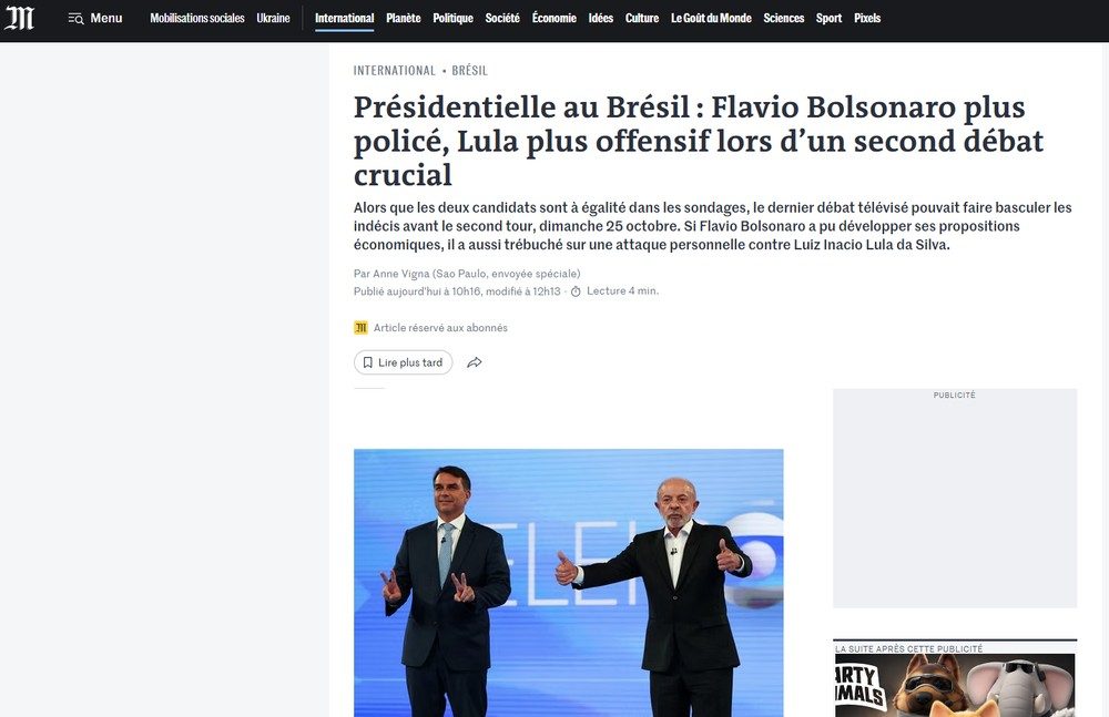 Como a imprensa internacional repercutiu o último debate entre Flávio e Lula