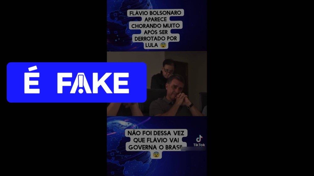 É #FAKE que vídeo de Flávio Bolsonaro chorando foi divulgado após derrota para Lula no segundo turno da eleição