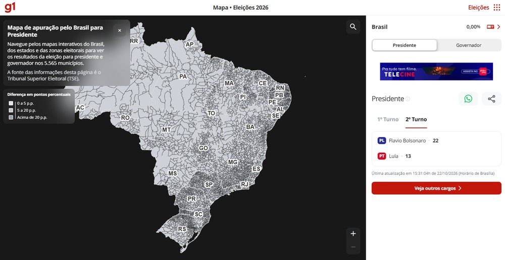 Mapa de apuração em todo Brasil