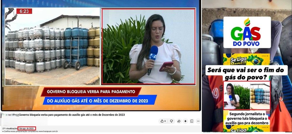 Um vídeo antigo, gerado em 2023 (à esquerda) volta ser que publicado, desta vez, fora de contexto, e ocupa a p