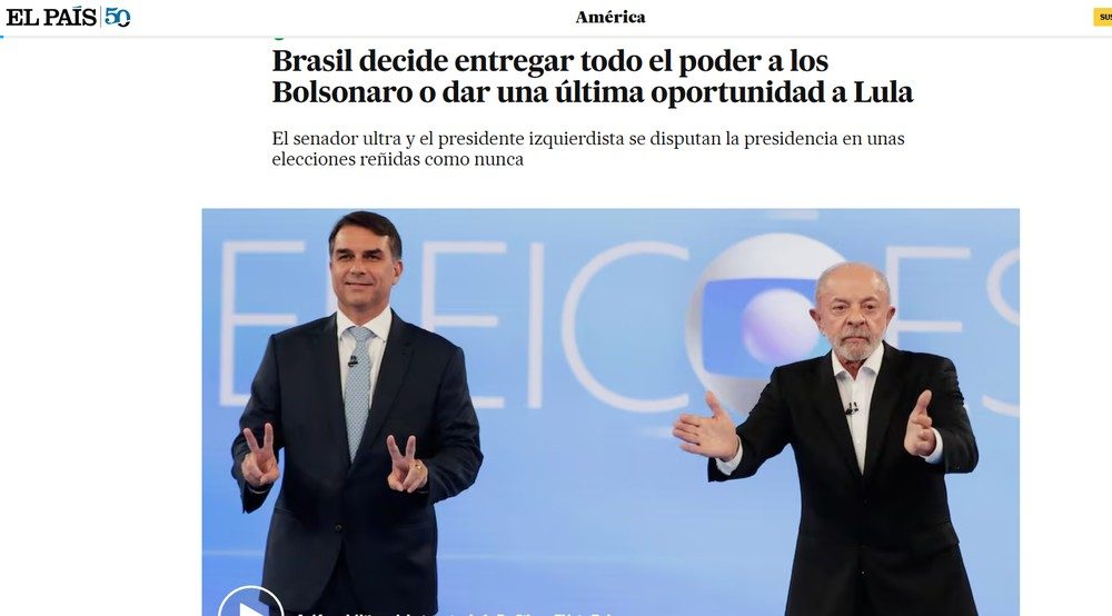 Reportagem do jornal El País, da Espanha, sobre a votação no 2º turno das eleições presidenciais brasileiras em 25 de outubro de 2026.