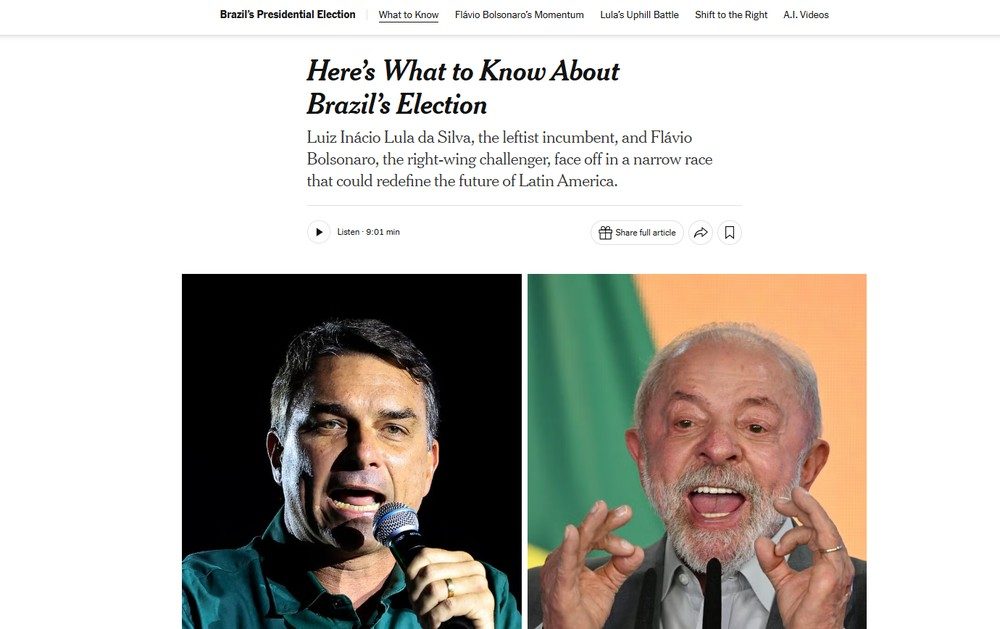 Reportagem do jornal The New York Times, dos Estados Unidos, sobre a votação no 2º turno das eleições presidenciais brasileiras em 25 de outubro de 2026.