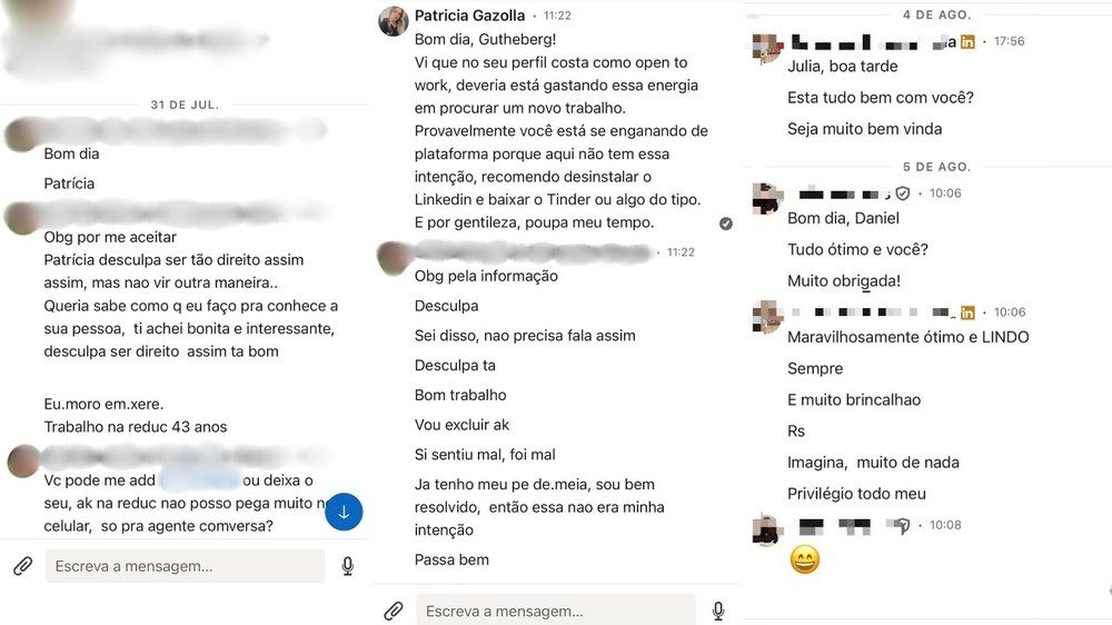 Prints mostram homens paquerando mulheres pelo LinkedIn