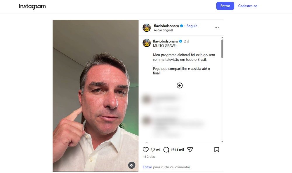 Postagem de Flávio Bolsonaro (PL) com maior engajamento no segundo turno até 15 de outubro