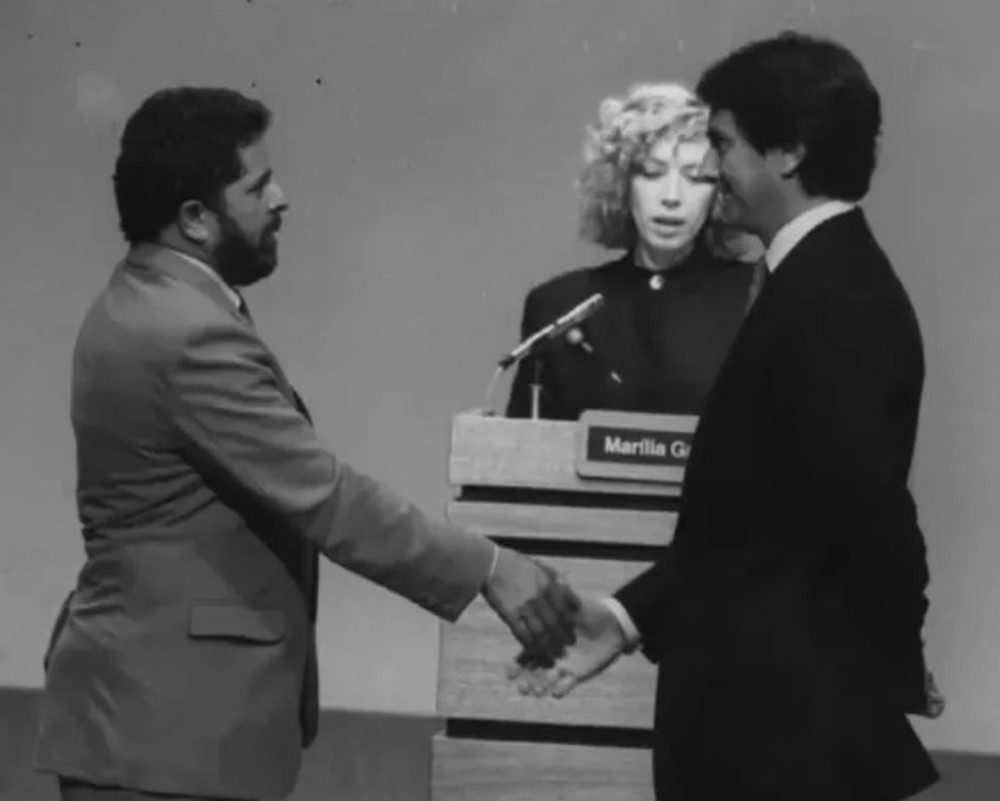 Lula e Fernando Collor no debate presidencial de 2° turno em 1989.