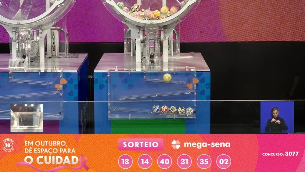 Resultado do concurso 3077 da Mega-Sena.