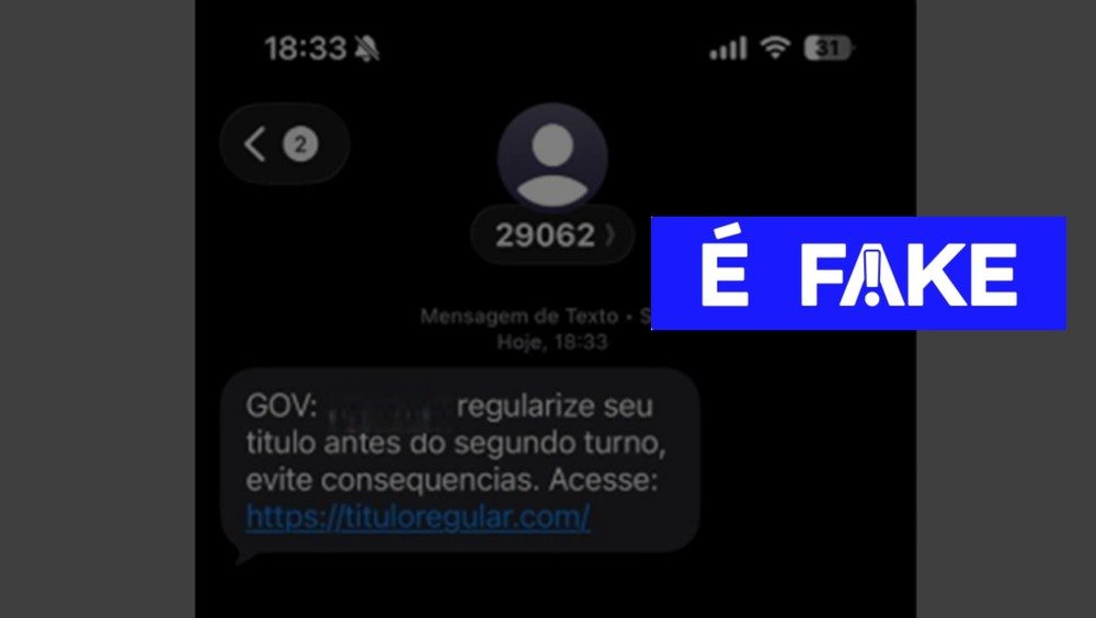 É #FAKE SMS que manda regularizar título antes do 2º turno e indica site falso que cobra pix de R$ 13,54