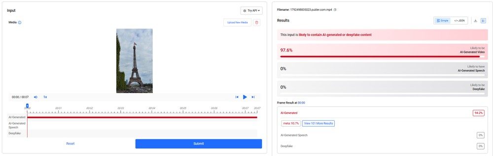 HiveModeration aponta uso de IA em vídeo.