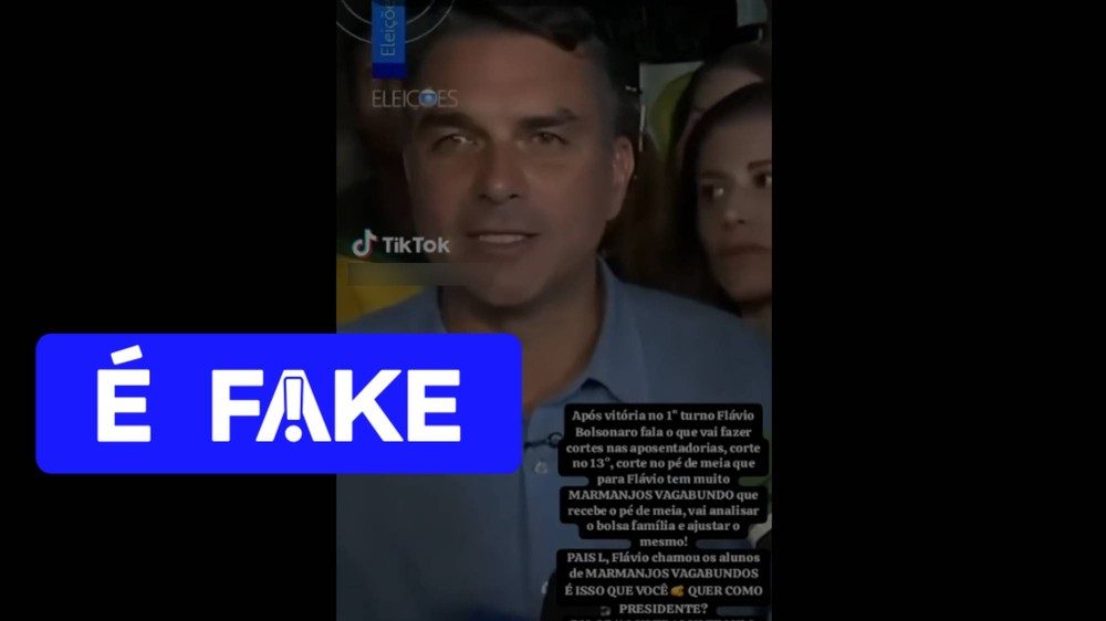 É #FAKE vídeo de Flávio Bolsonaro dizendo que vai cortar 13° salário e aposentadorias; fala foi manipulada com IA