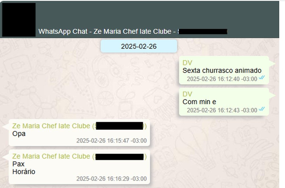 Mensagem de Daniel Vorcaro para o chef de cozinha Zé Maria, encontrada no celular do banqueiro.