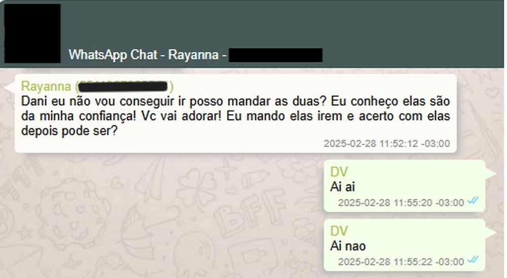 Conversa entre agenciadora e Daniel Vorcaro sobre festa em seu apartamento.